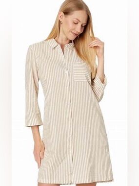 Barbour Seaglow Dress/tunic cotton/linen  Beige and White Striped size 14